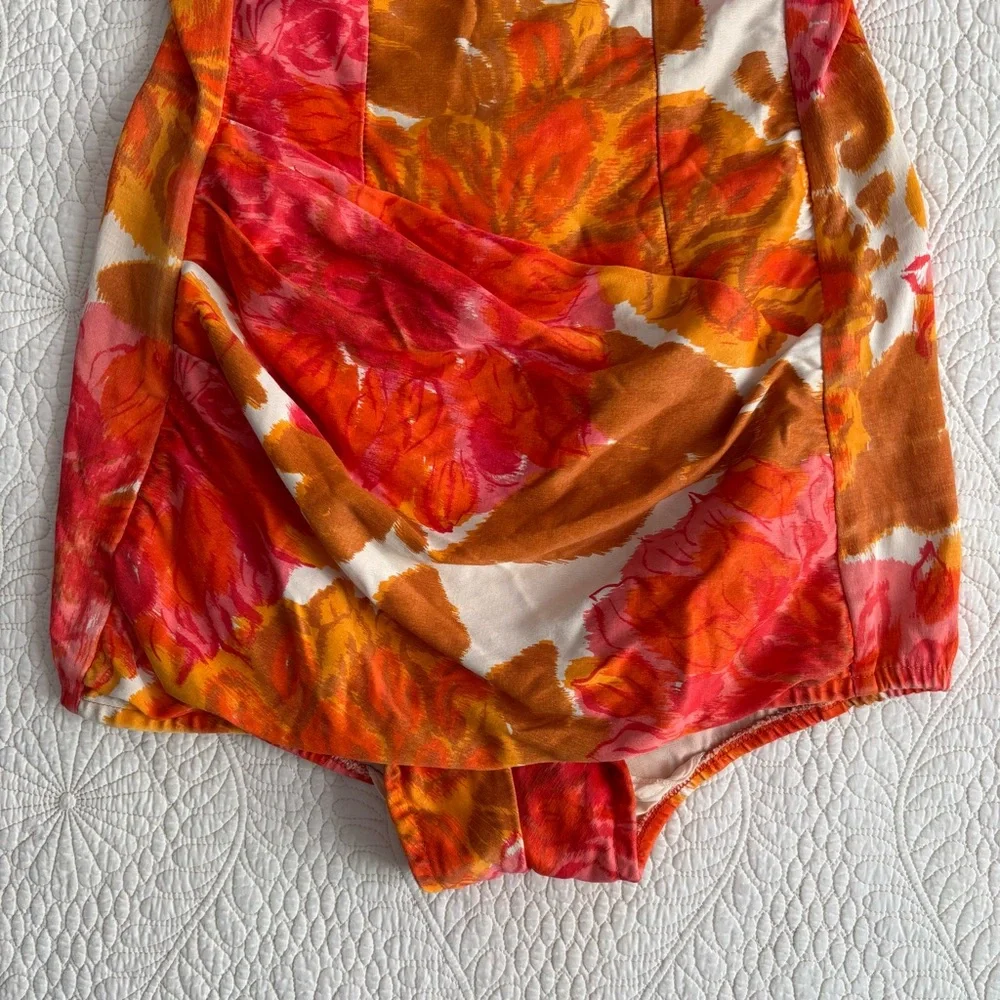 Vintage 1950s COLE of CALIFORNIA Pink, Orange & Gold Floral Ruched Bathing Suit - Picture 4 of 16